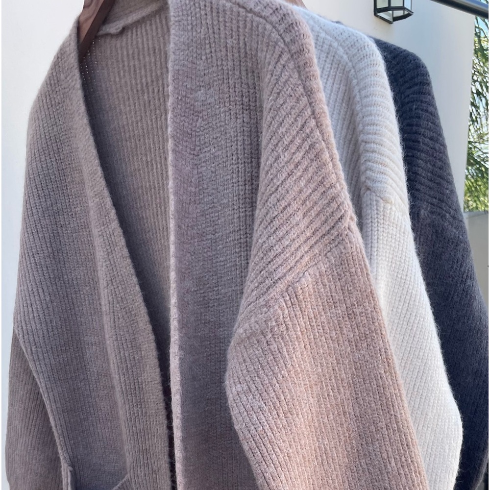GORGEOUS Chunky Thick Oversized Long Over Knee Rib Tan Brush Soft Cardigan Coat - Picture 3 of 14